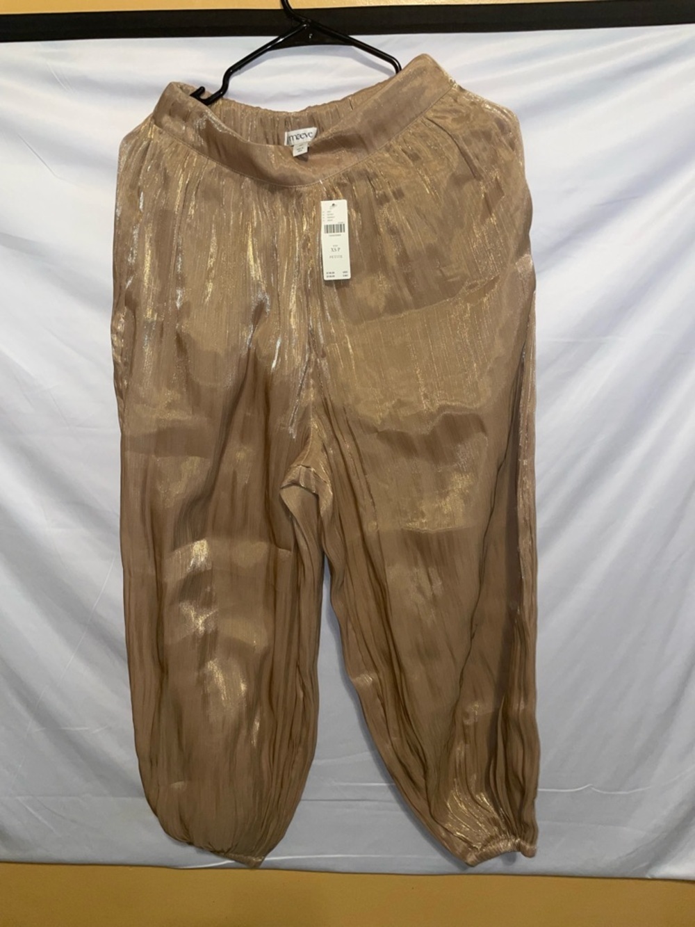 Maeve Shimmery Gold-Tan Pleated Elastic Waist pants